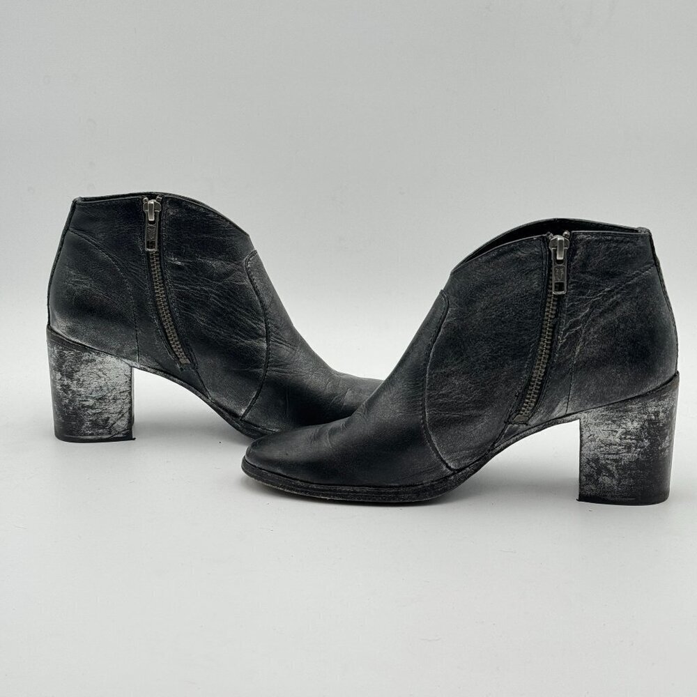 FRYE Womens 7.5 Metallic Black Leather Nora Ankle Boots Cowgirl Giddy Up Booties - Picture 9 of 10
